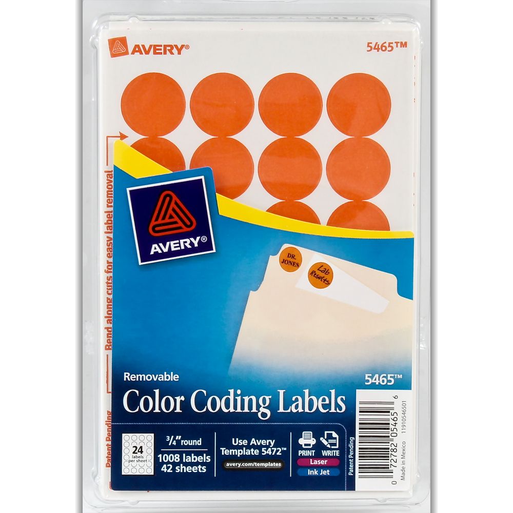 Avery Label Color Coding  3/4 in Diameter Orange Laser/InkJet    5465