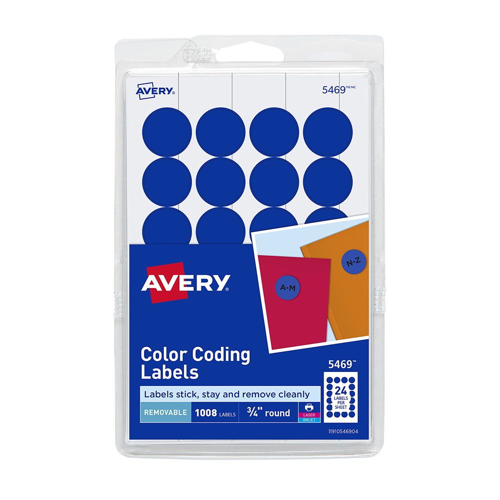 Avery Label Color Coding  3/4 in Diameter  Print/Write Royal Blue 5469