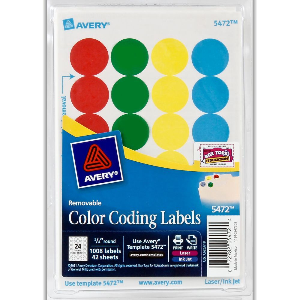Avery Label Color Coding  3/4 in Diameter  Assorted Colours     05472