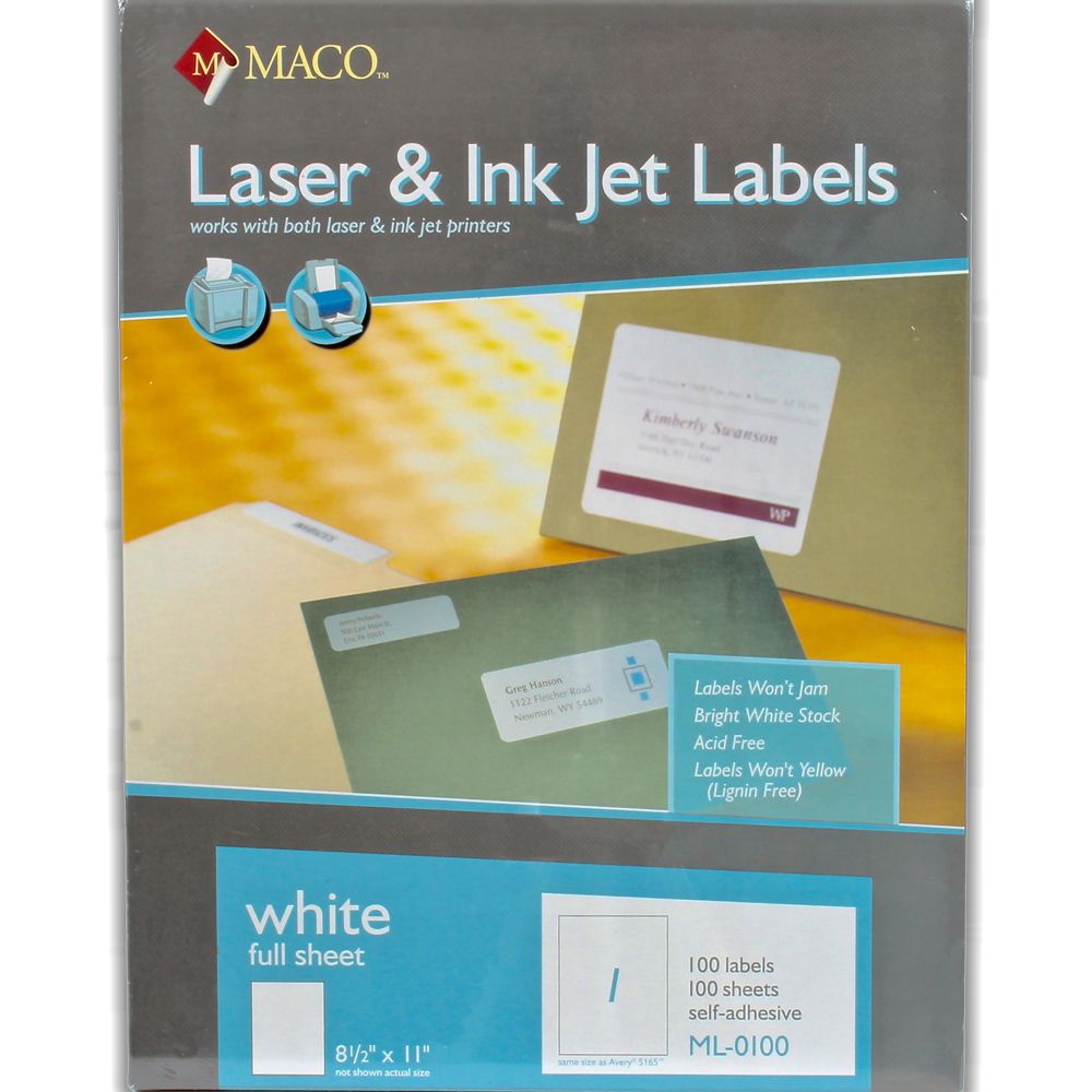 Maco Laser/Ink Jet Label  8 1/2 x 11 Letter Size          ML-0100