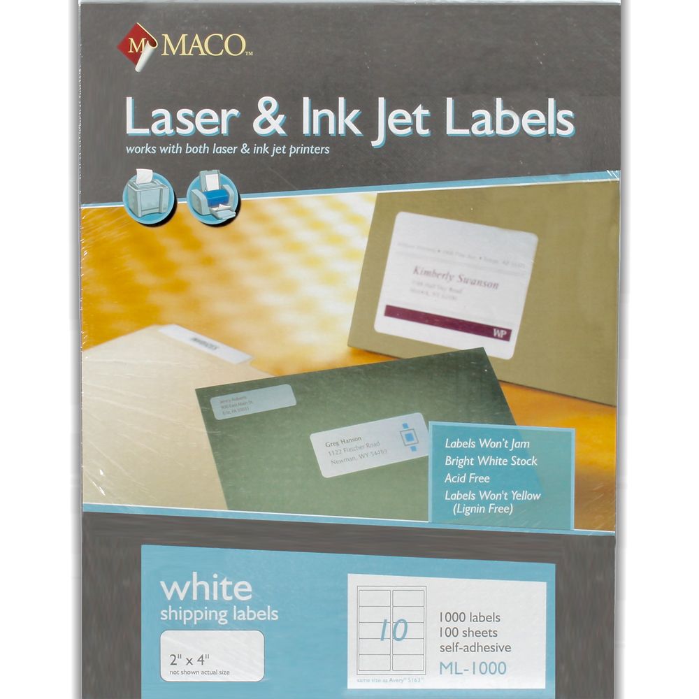 Maco Laser/Ink Jet Label  2 in x 4 in         ML-1000