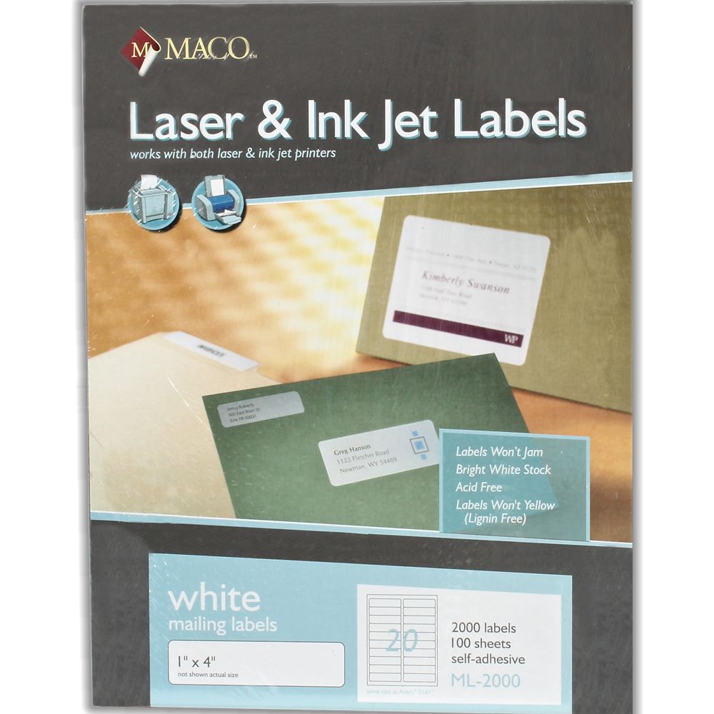 Maco Laser/Inkjet Label   1 in x 4 in       ML-2000