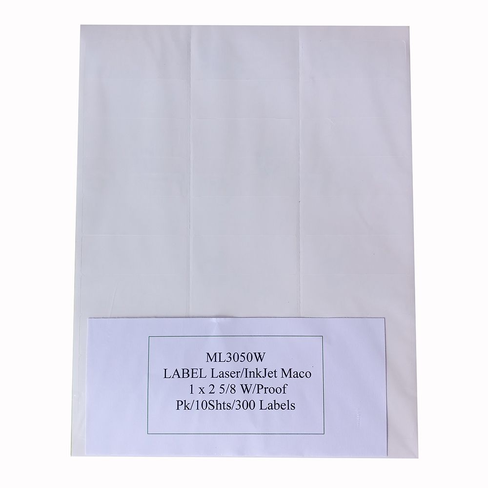Maco Label Laser/InkJet  1 x 2 5/8 Weather Resistant  ML-3050W 10 sheets/pk