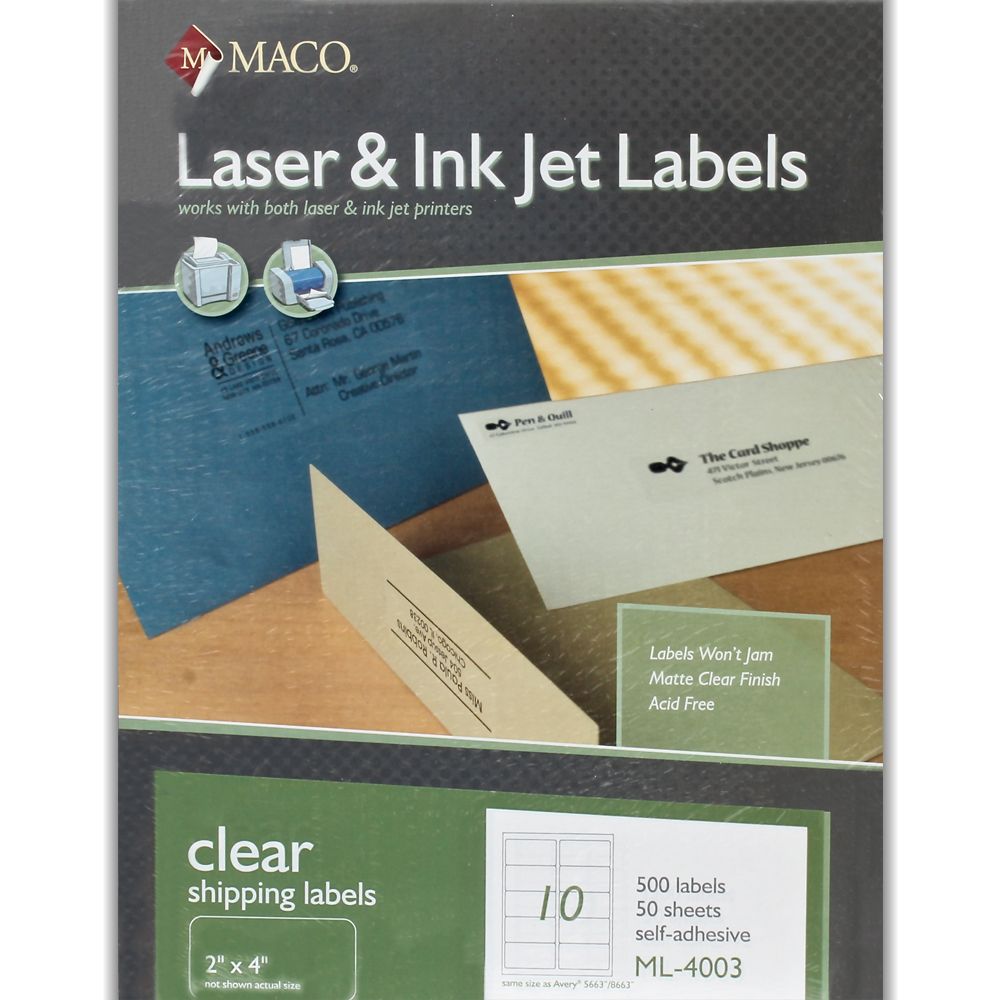 Maco Laser Label   2 in x 4 1/4 in  Clear Matte    ML-4003
