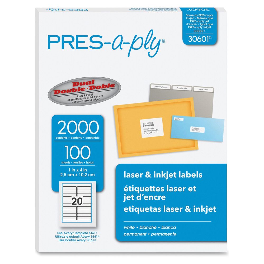 Avery Pres-a-ply Laser Label   1 in x 4 in     30601