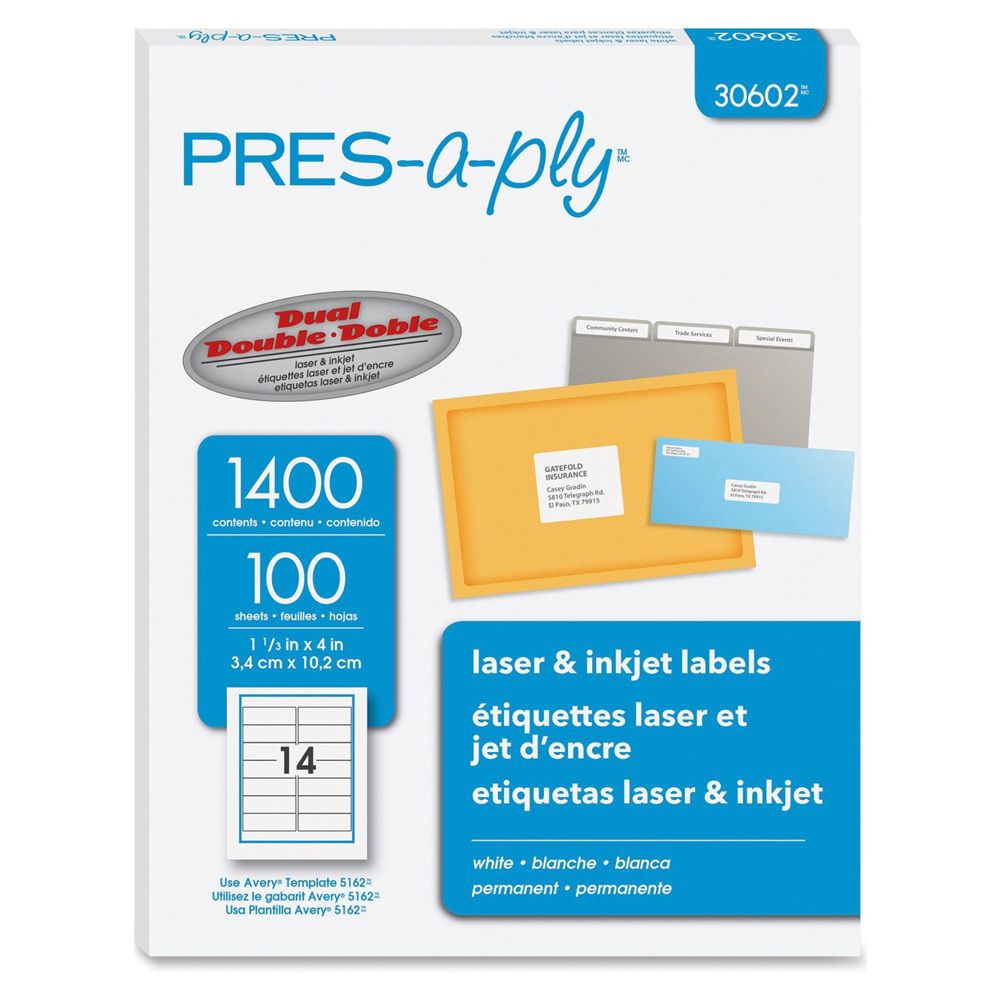 Avery Pres-a-ply Laser Label   1 1/3 in x 4 in     30602