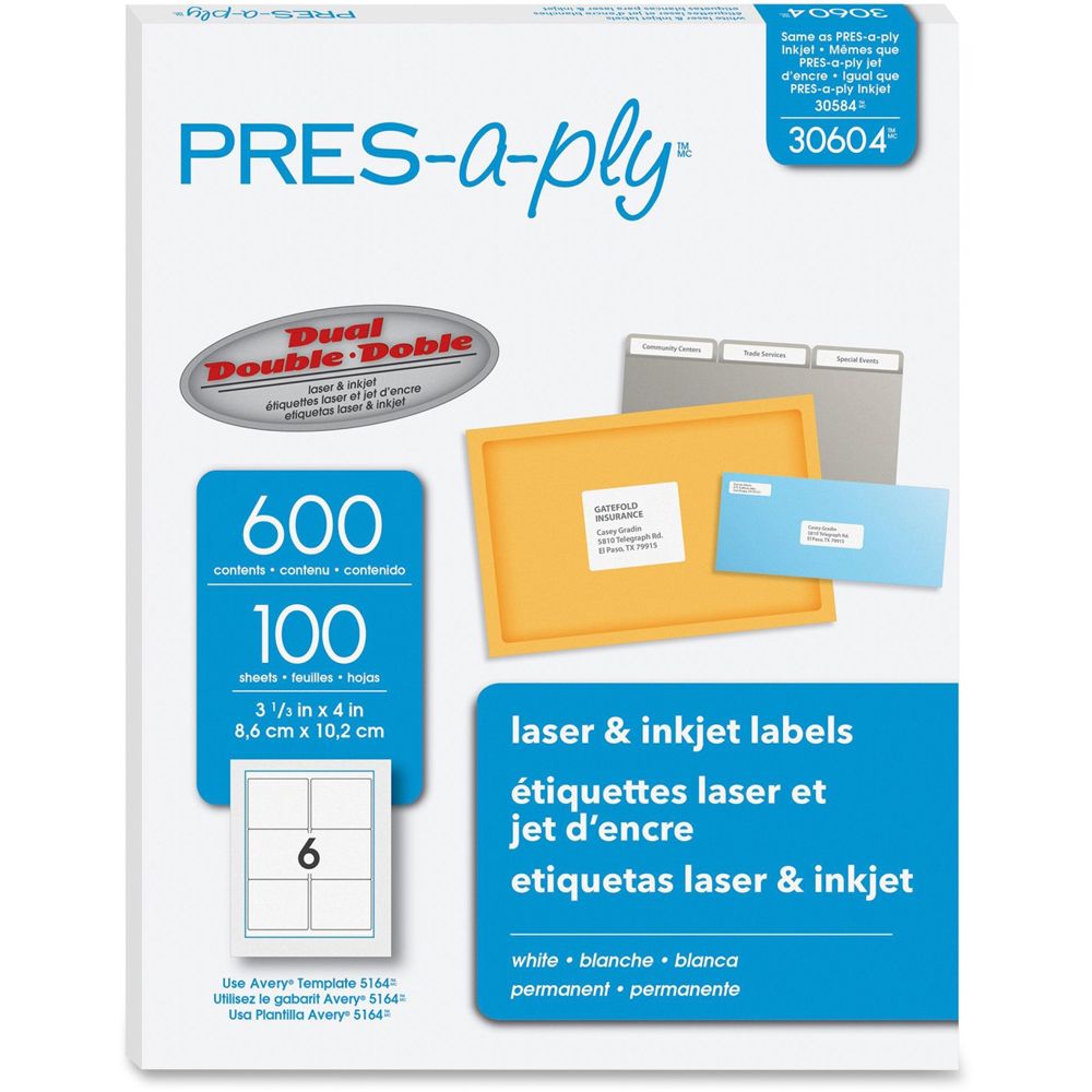 Avery Pres-a-ply Laser Label   3 1/3 in x 4 in     30604