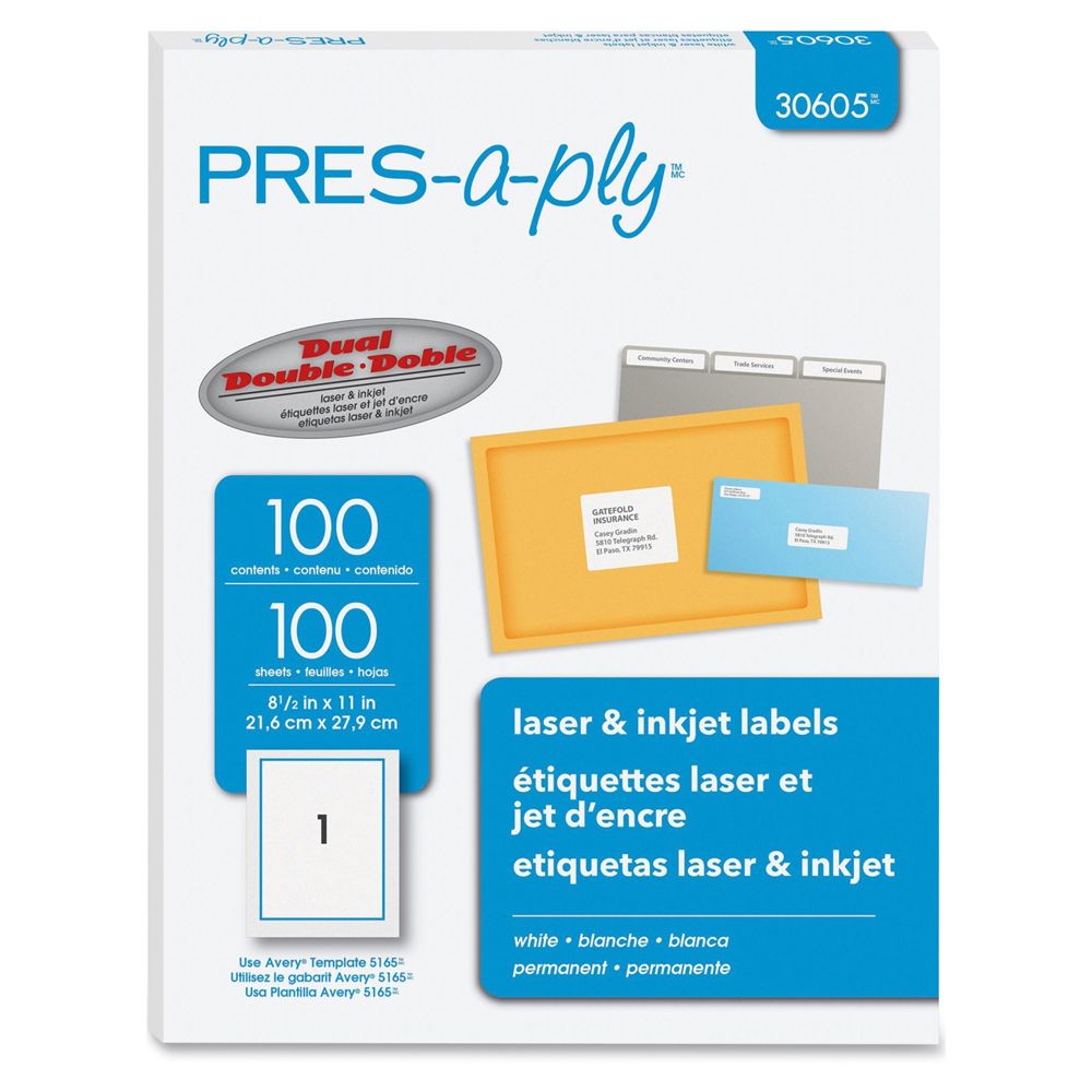 Avery Pres-a-ply Laser Label   8 1/2 in x 11 in     30605