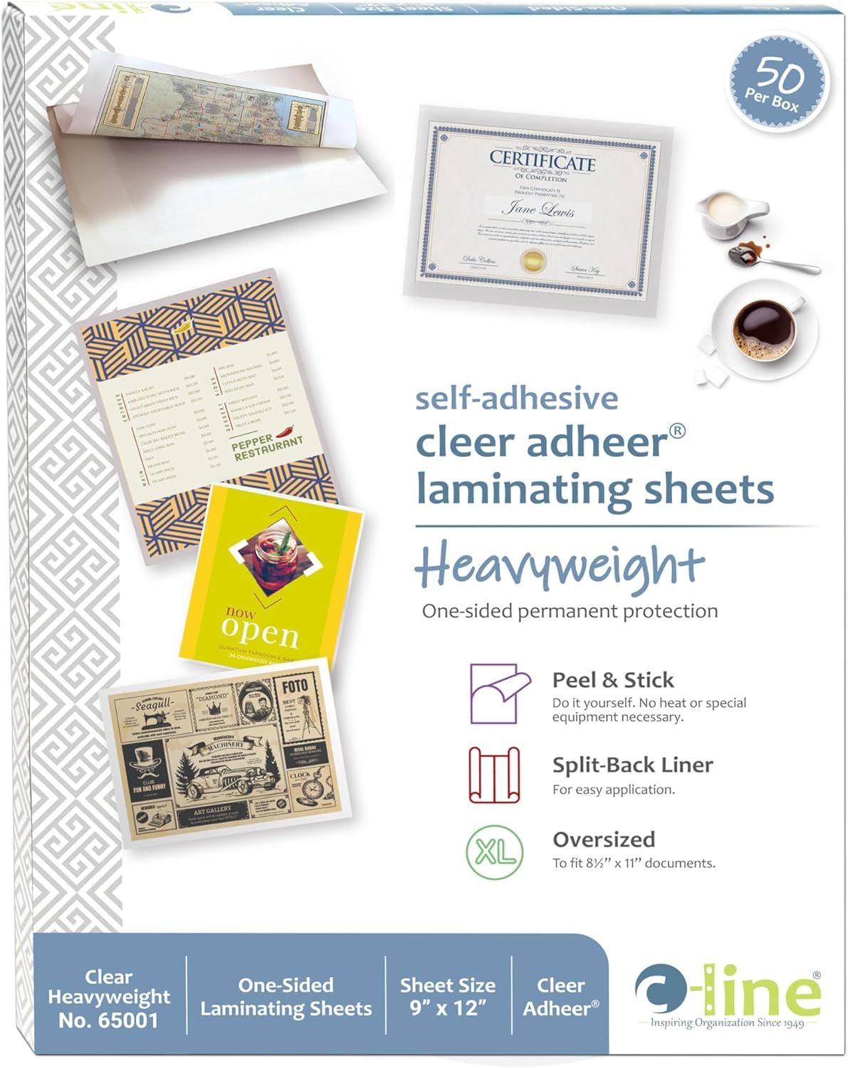 C-line Laminating Sheet  One-Sided  Clear  9 in x 12 in  65001
