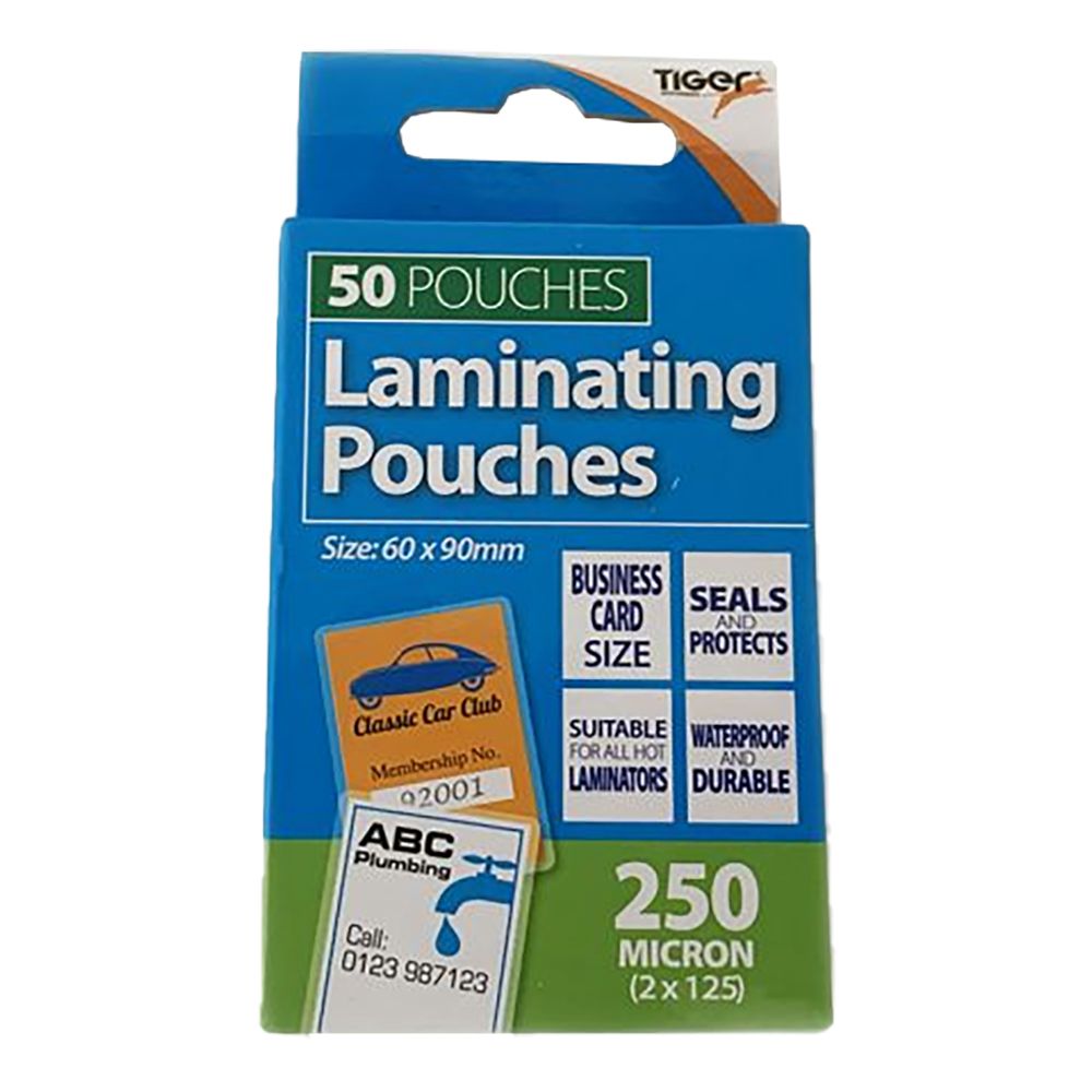 Tiger Laminating Pouch for Busines Card 60x90mm 302254    ea-pk/50