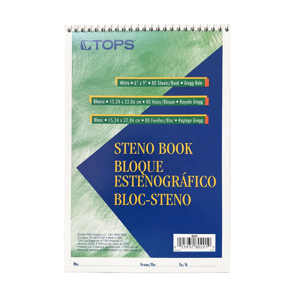 Tops Steno Pad   6x9     80pg White         8020 ea