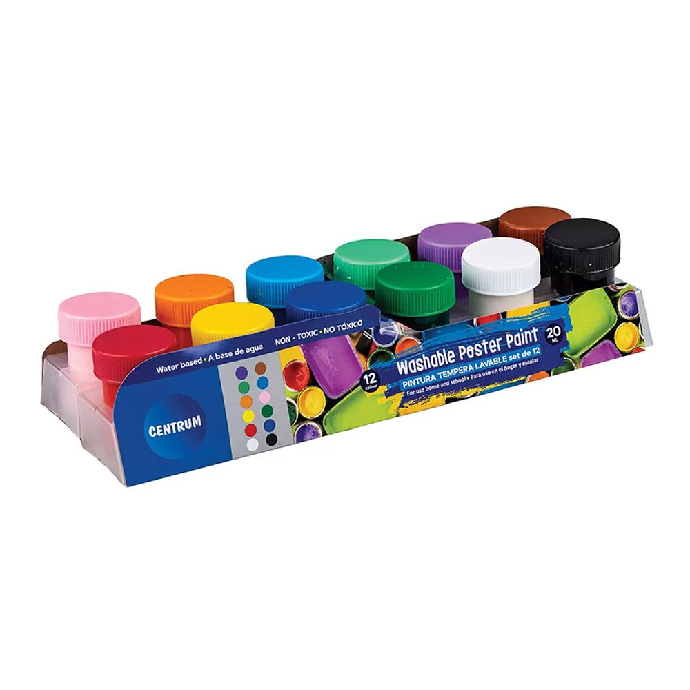 Centrum Gouache Washable Poster Paint set12  colours w brush 20ml  80449