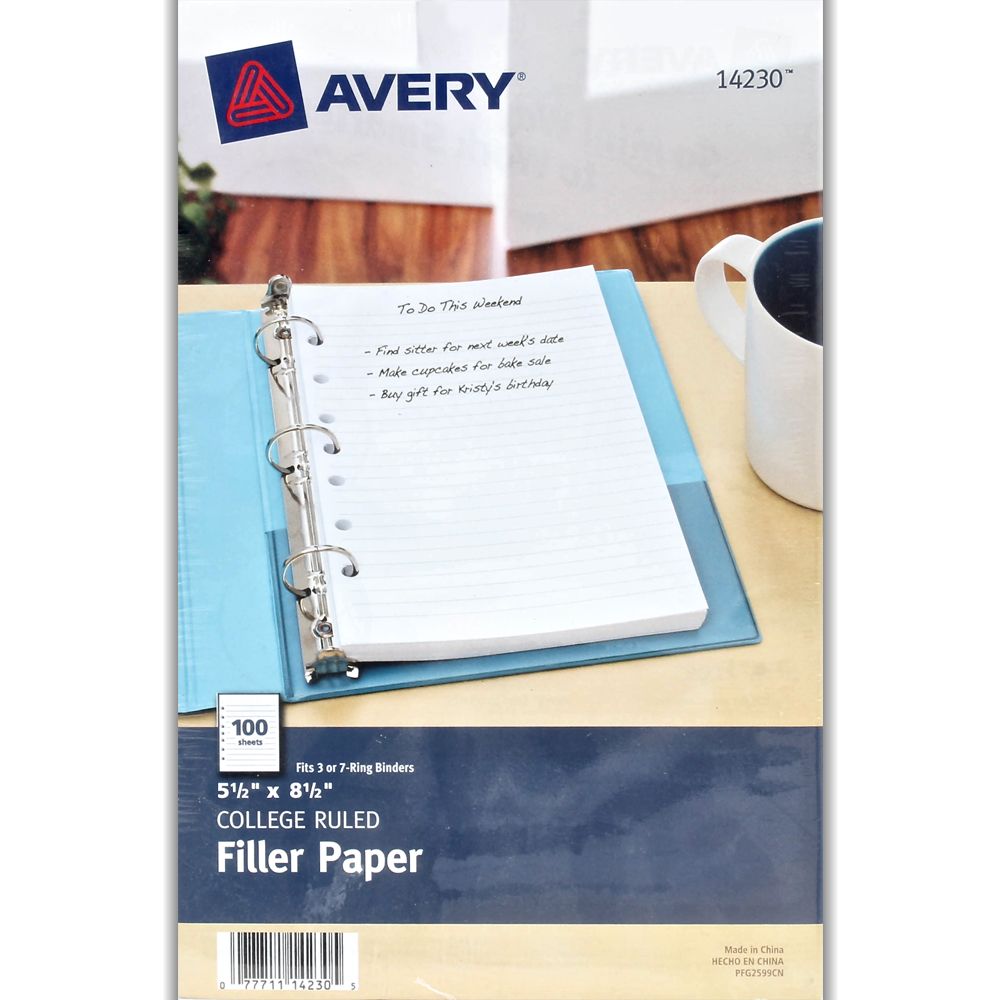 Avery Binder Paper Refill   5.5 x 8.5        14230 ea-pk/100 sheets