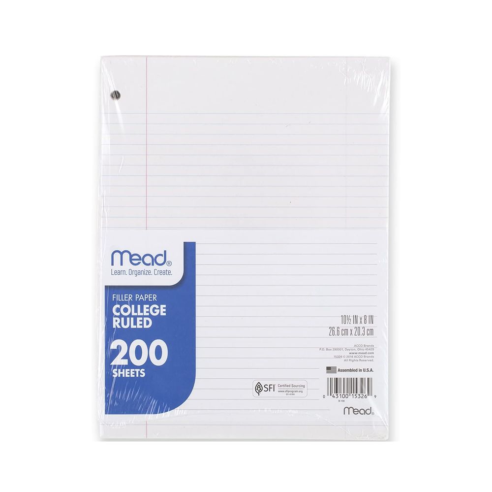 Mead Paper Refill 10.5 x 8 L/S (200shts) College Ruled 15326