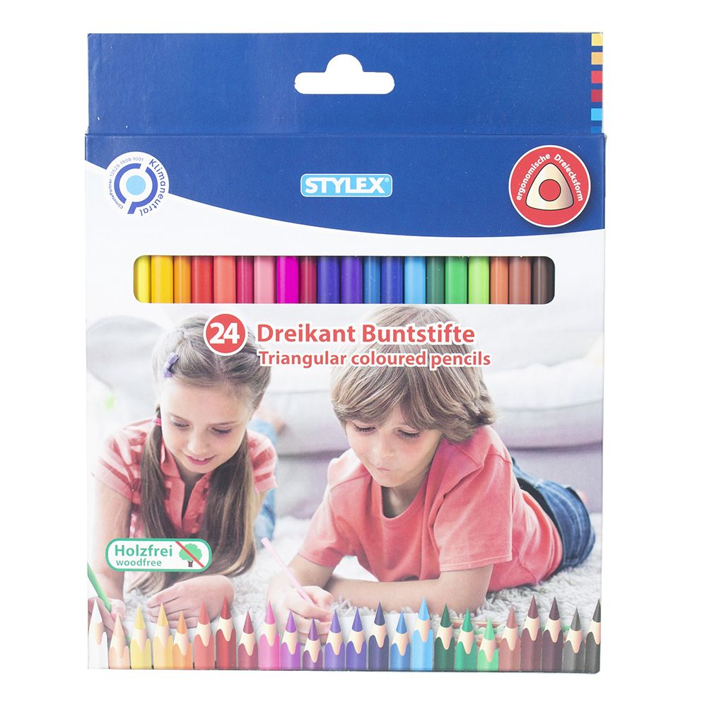 Stylex Woodfree Triangular Colouring Pencil  Set of 24    26004