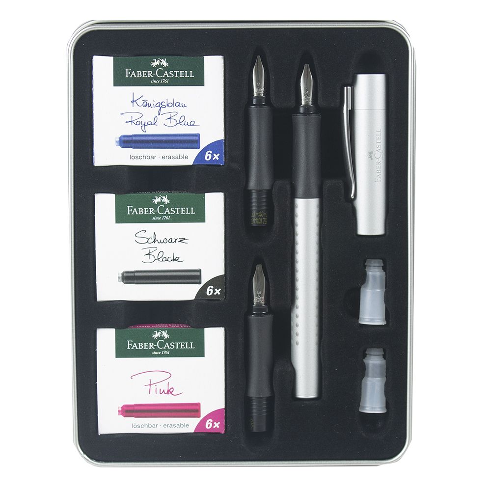 Faber-Castell  Calligraphy Grip 2011 Set w 3 knibs & ink  Silver 201629