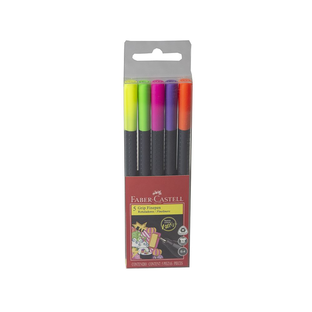 Faber Castell FineLiner Grip Pen Neon (0.4) Set/5 451405