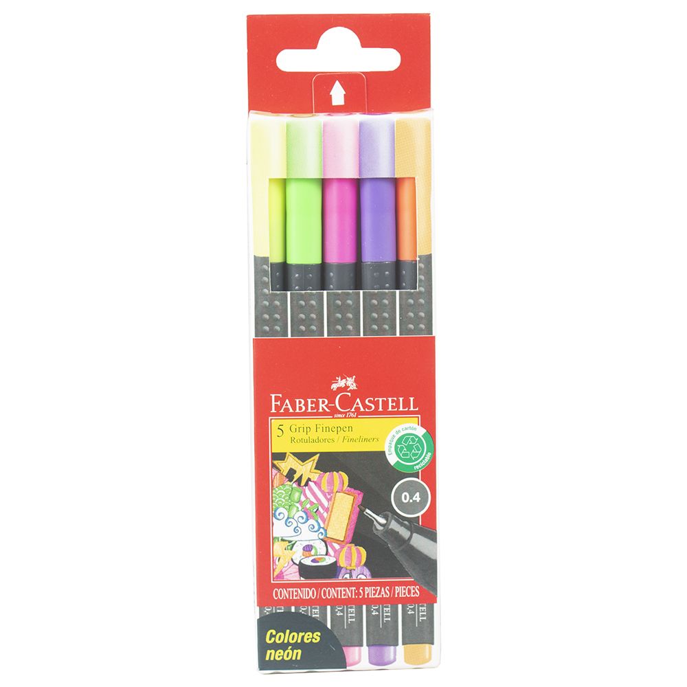 Faber Castell Grip Finepen Marker Neon (Set/5)  451418