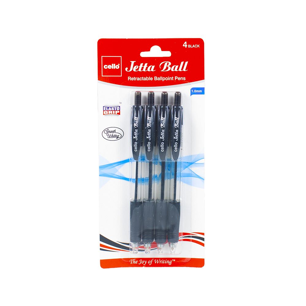 Cello Jetta Ball Retractable Pen 1mm Black ea-pk/4 153338