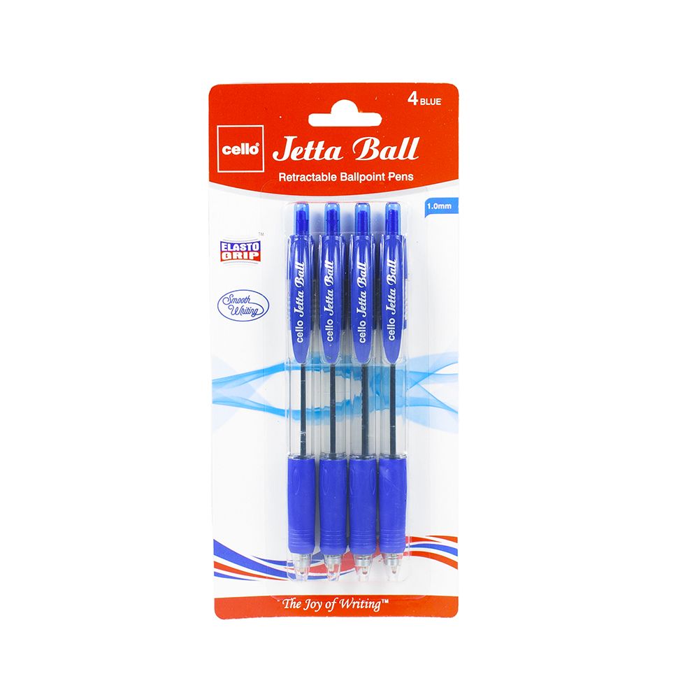 Cello Jetta Ball Retractable Pen 1mm Blue   ea-pk/4 153345
