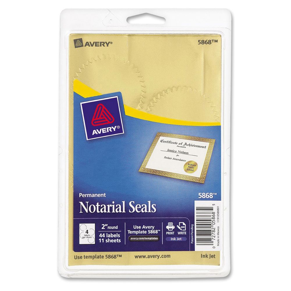 Avery Notarial Seal 2 inch Diameter  Gold       05868 ea-pk/44