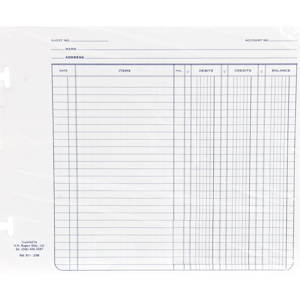 HNR Ledger Sheets 9 in x 11 in               Ref: 911 per sheet