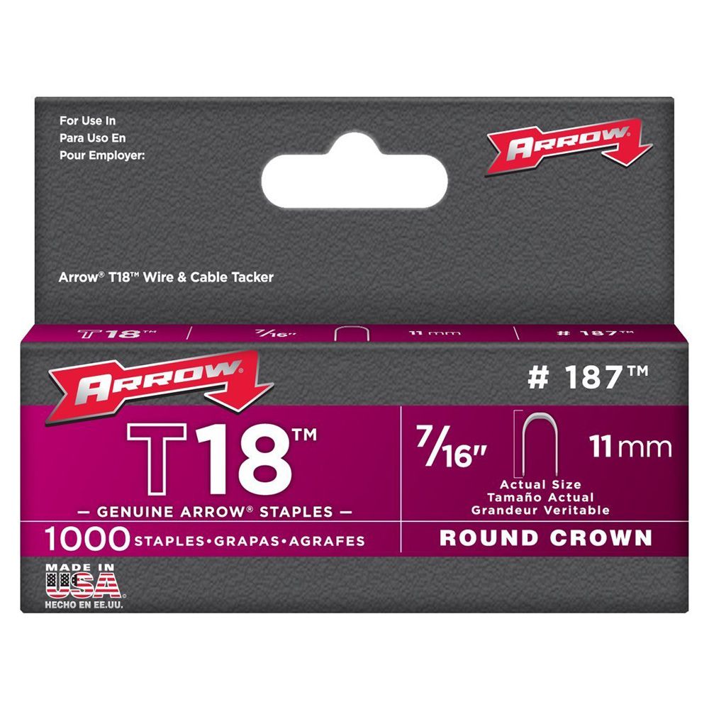 Arrow Staples   T-18   7/16 inch 11mm   187  ea-bx/1000