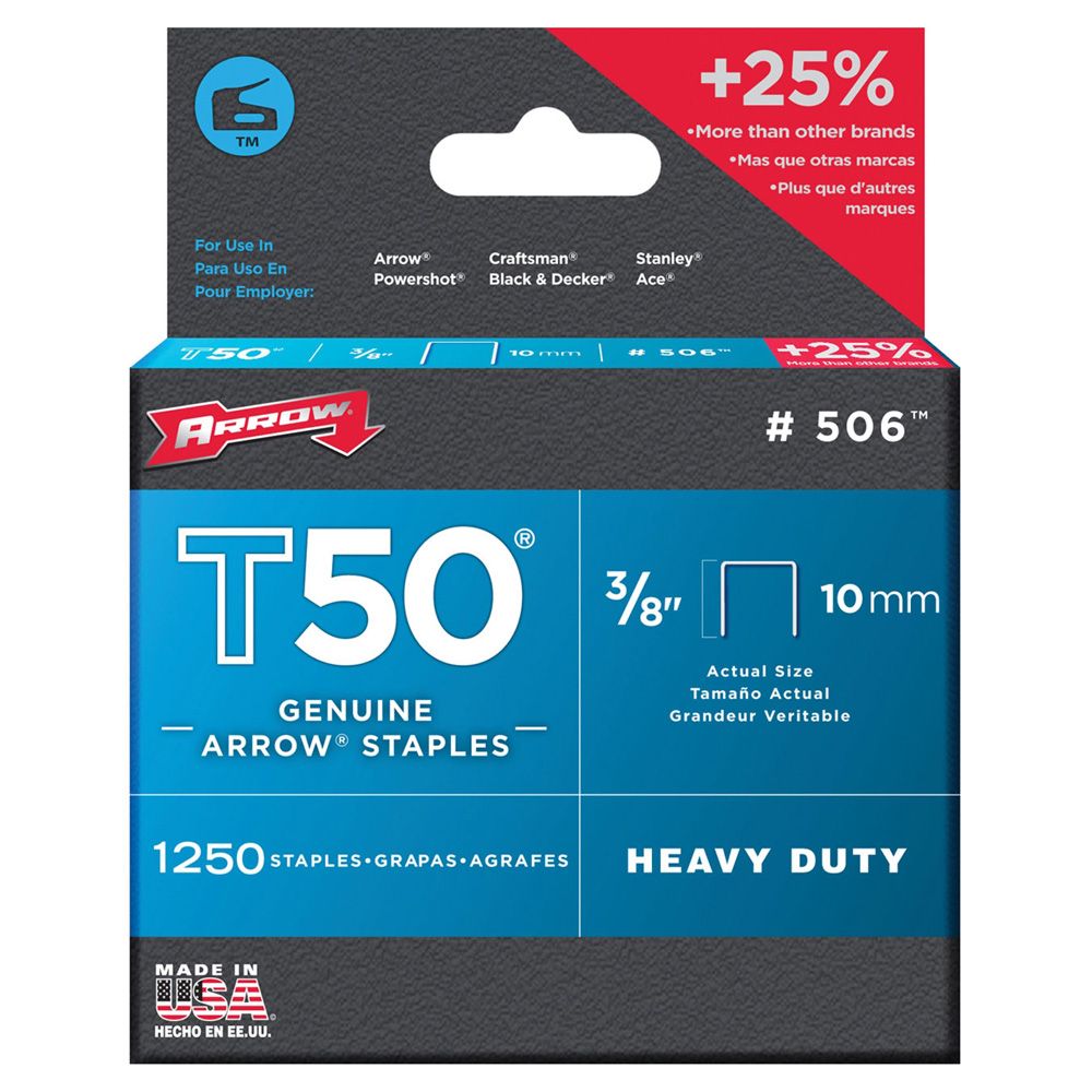 Arrow Staples  T-50  3/8 inch 506ML  ea-bx/1250