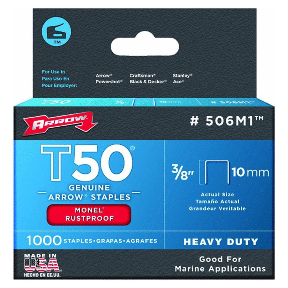 Arrow Staples  T-50  3/8 inch  Monel   506M  ea-bx/1000