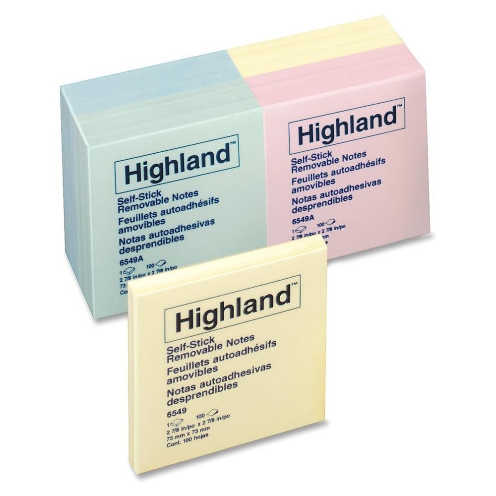 Highland Sticky Note 3 x 3 Assorted light colours  6549A per pad