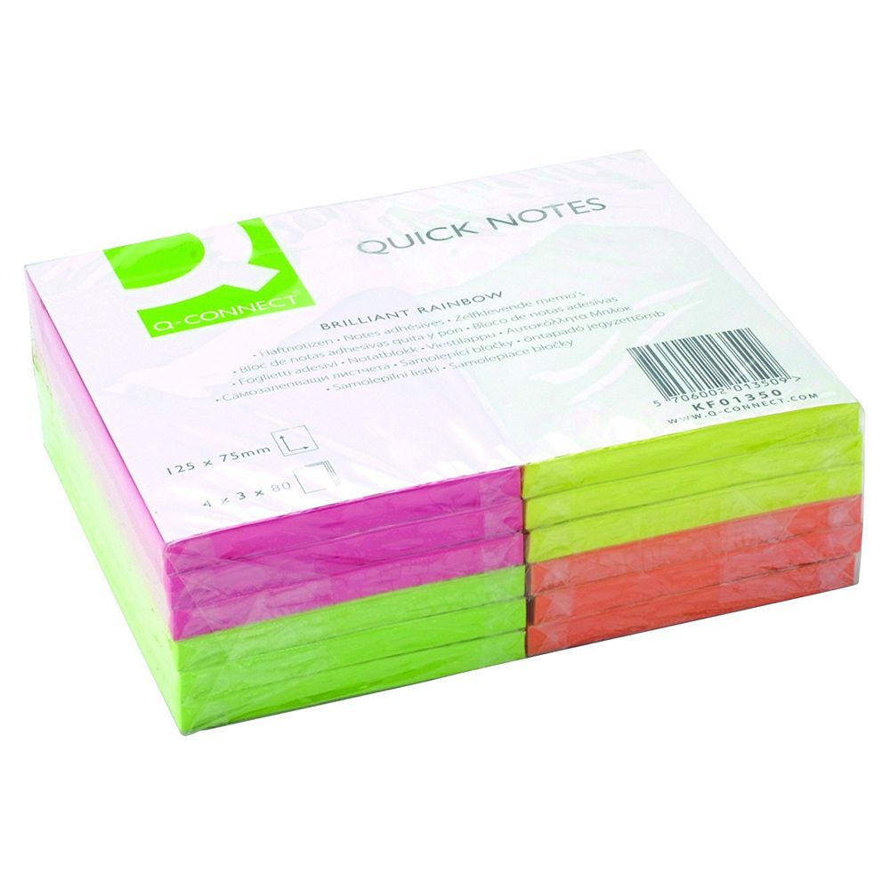 Q-Connect Sticky Note 3 in x 5 in (76mm x 127mm) Neon   KF01350 ea