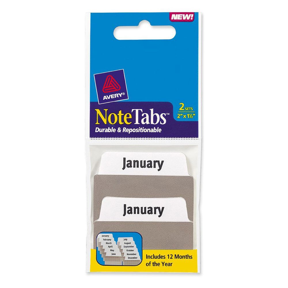 Avery Monthly Note Tab Jan-Dec  2 in x 1 1/2 in      #16304 ea-pk/2