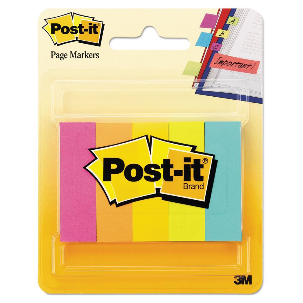 3M Tape Page Markers Neon   1/2 x 2 inch   (5pk/100)    670-5AN