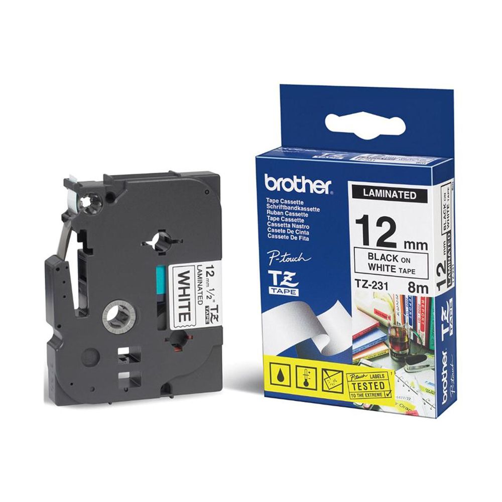 Brother P-Touch 1/2 inch  White Tape  Black Print  TZe-231