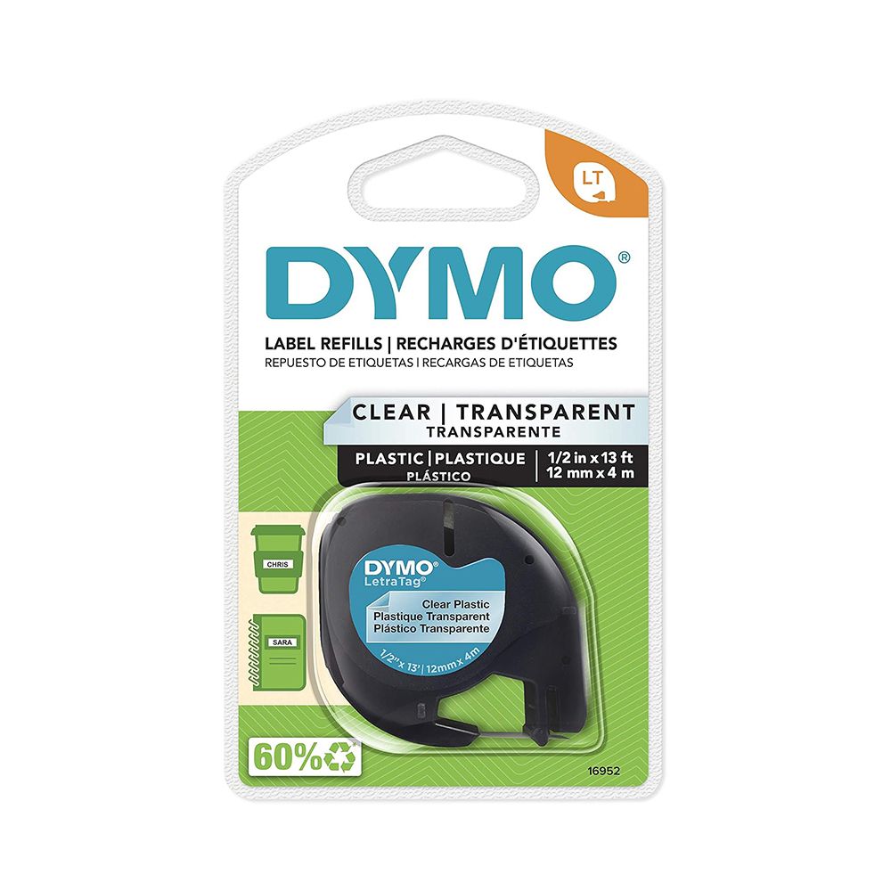 Dymo LetraTag Plastic Tape  1/2 in x 13 ft Clear       16952