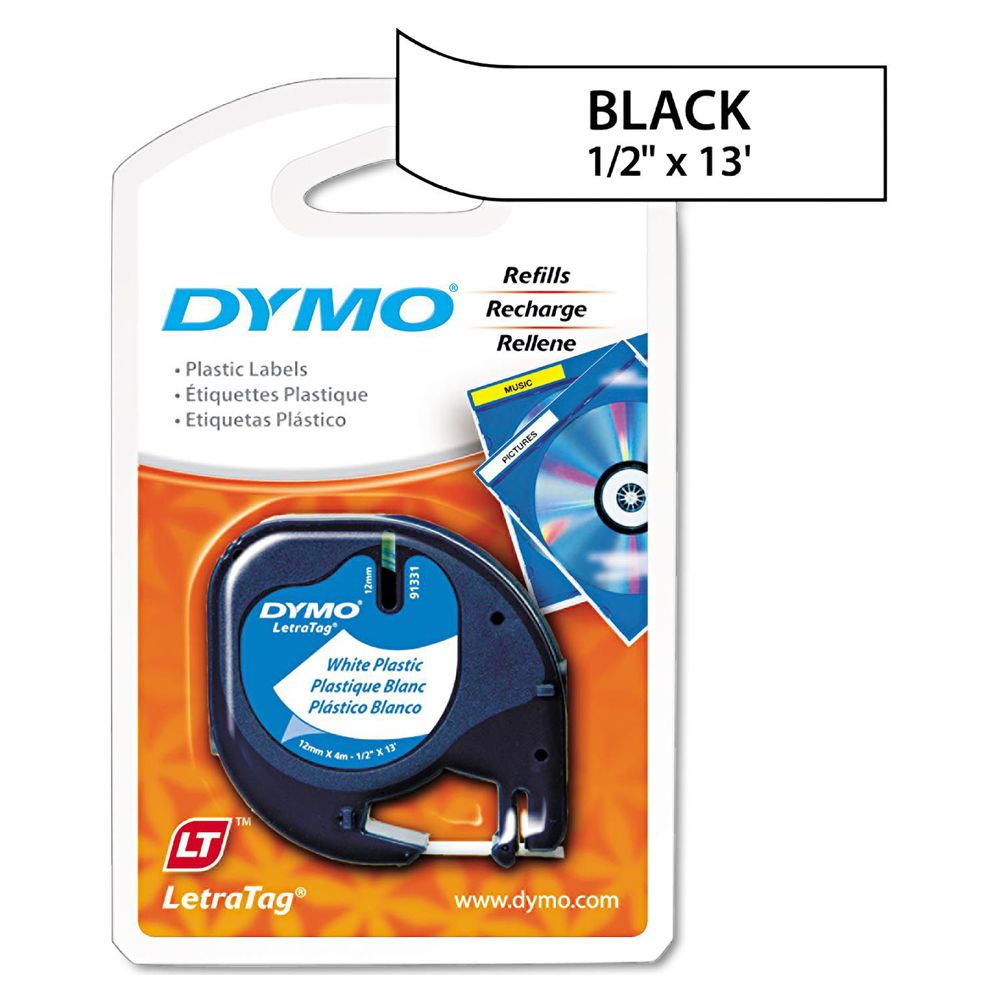Dymo LetraTag Plastic Tape  1/2 in x 13 ft White       91331