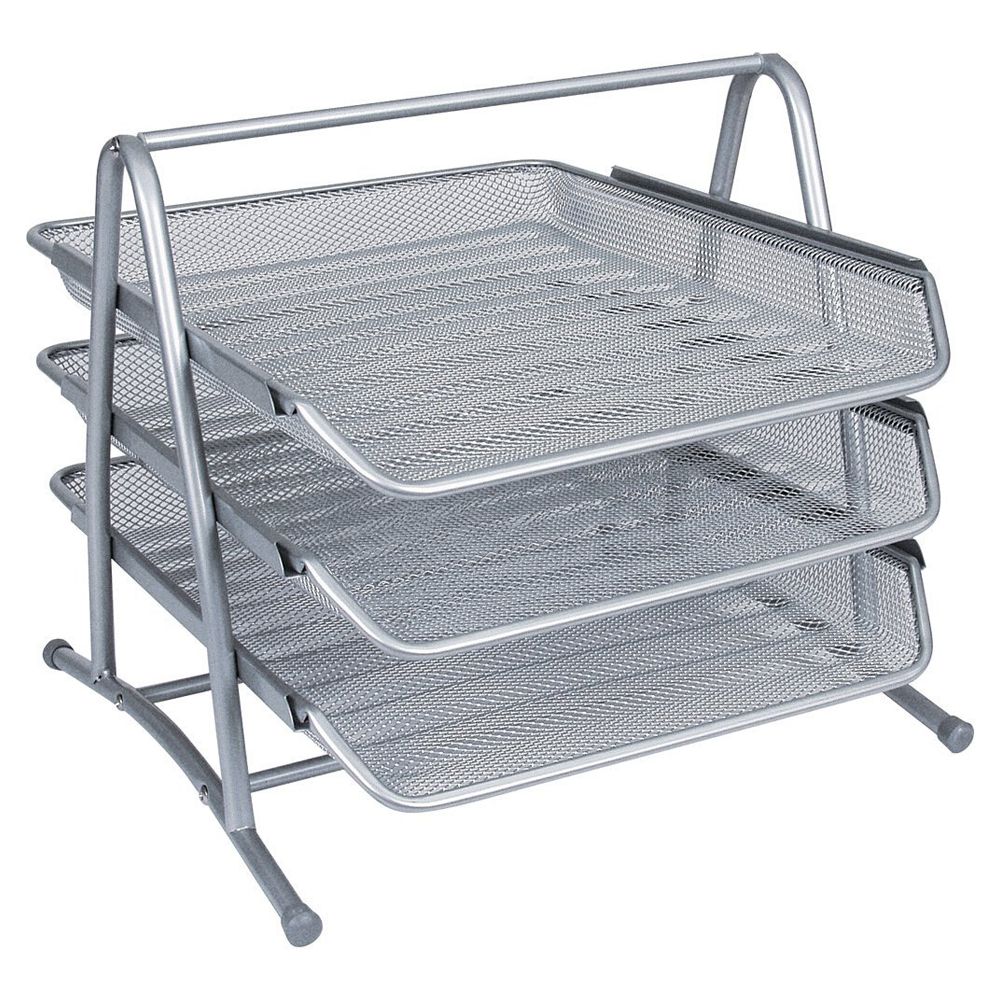 Q-Connect Letter Tray  3-Tier  Silver Mesh   KF00822