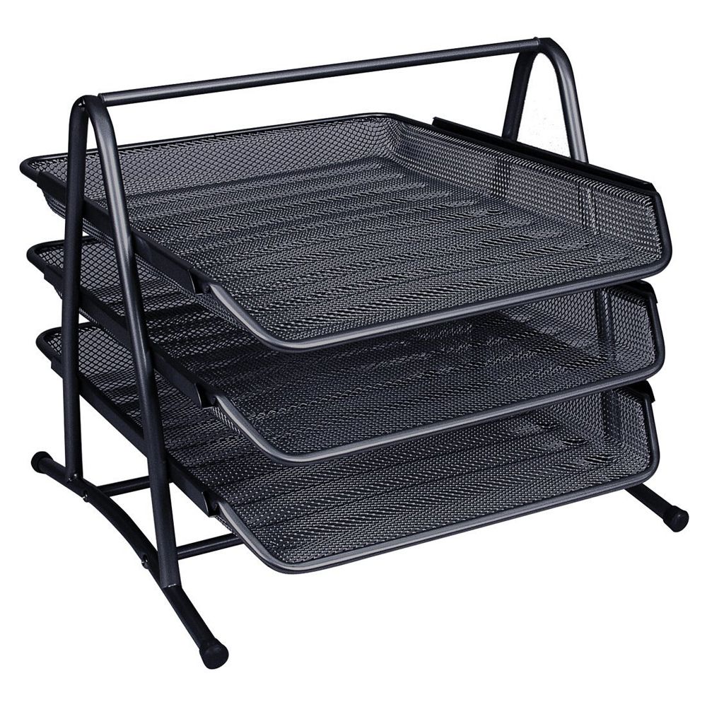 Q-Connect Letter Tray  3-Tier  Black Mesh   KF00823