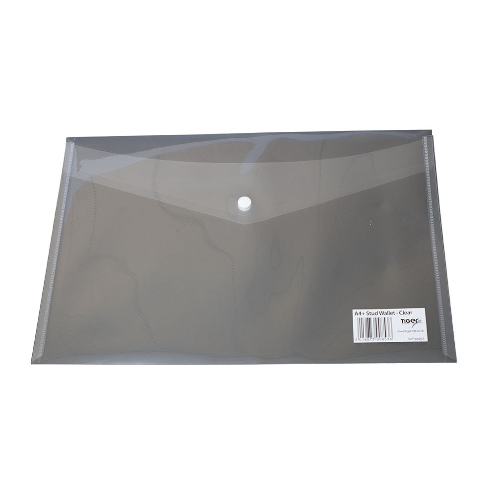 Tiger Document Wallet  Stud closure  A4-Plus Clear          300853