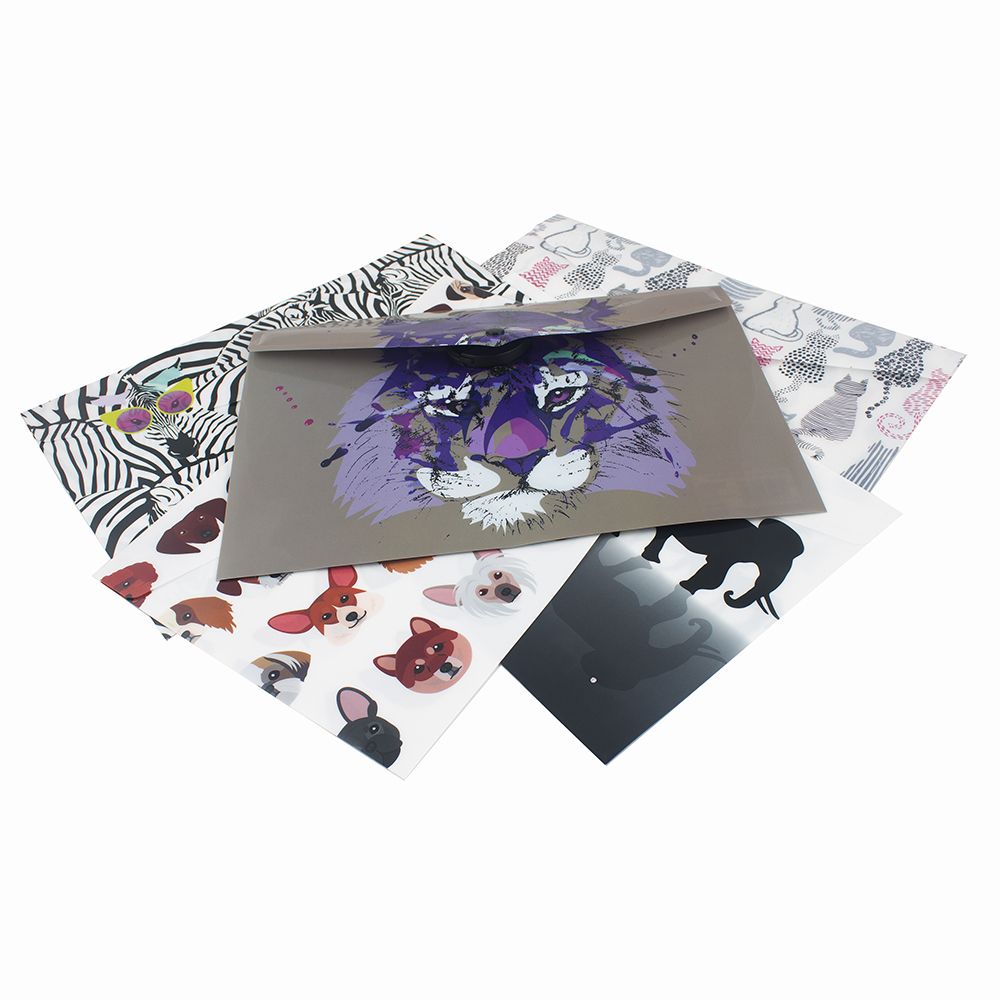 Tiger Document Wallet  Stud closure  A4-Plus Assorted Animal Design  302031 ea